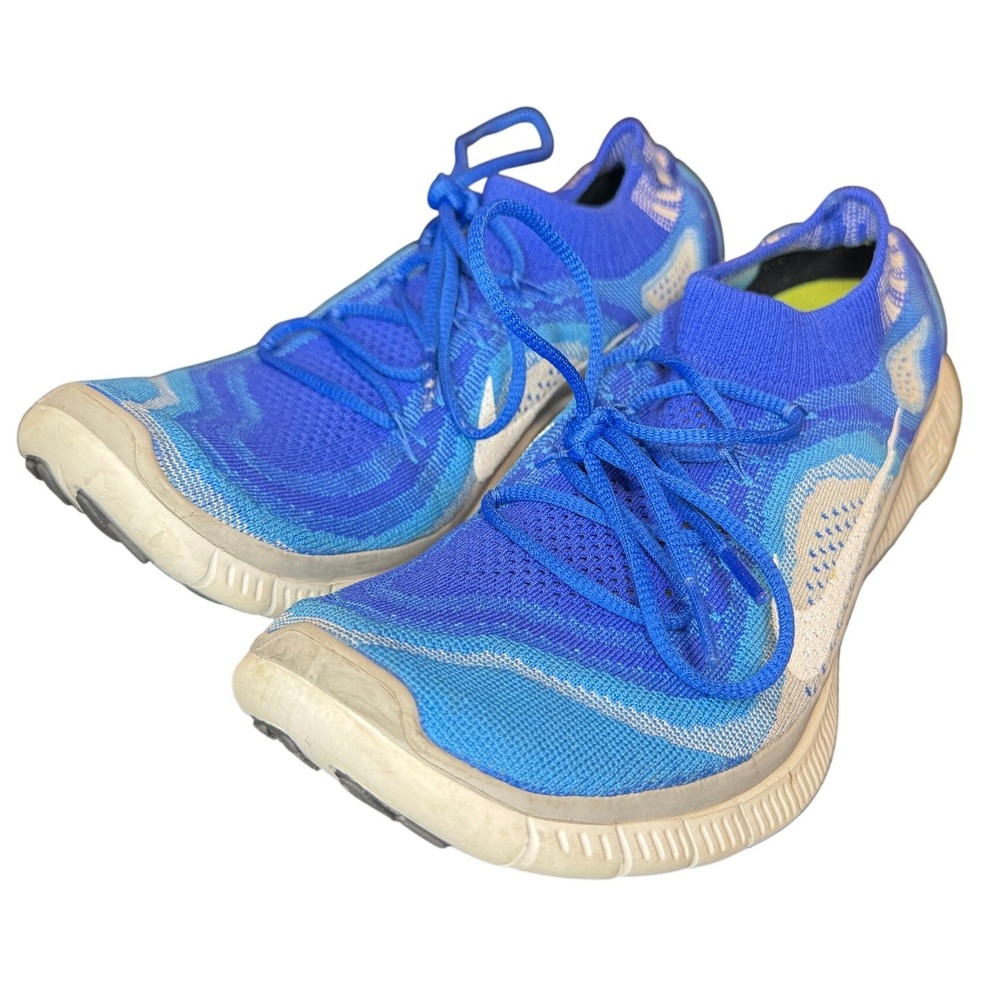 Nike Free 5.0 Flyknit Blue White Running Shoes 615805-414 Mens 9.5